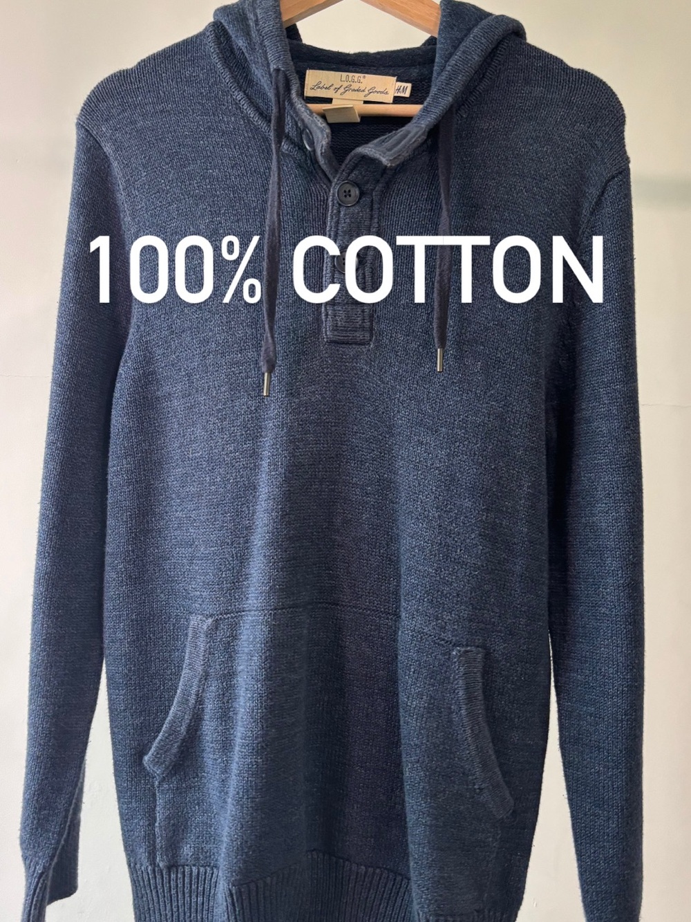 H&M Men's Navy Hooded Pullover | 100% cotton | size S